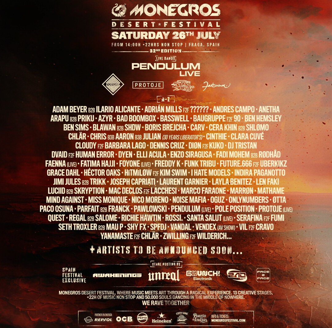 Monegros Desert Festival 2025 reveals Laurent Garnier, I Hate Models, Indira Paganotto, Richie Hawtin, Joseph Capriati, Cinthie, Quest, Layla Benitez