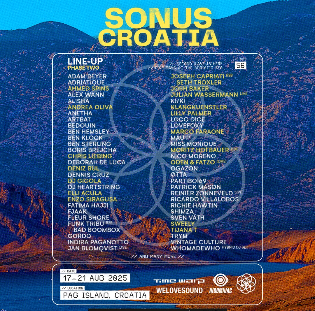 Sonus Croatia 2025 adds Joseph Capriati b2b Seth Troxler, Enzo Siragusa, Lilly Palmer, Chris Liebing, Andre Oliva, Oden & Fatzo (Live), Sweely + more