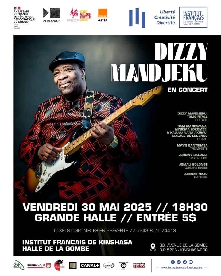 Dizzy Mandjeku live in Kinshasa met Sam Mangwana & Nyboma