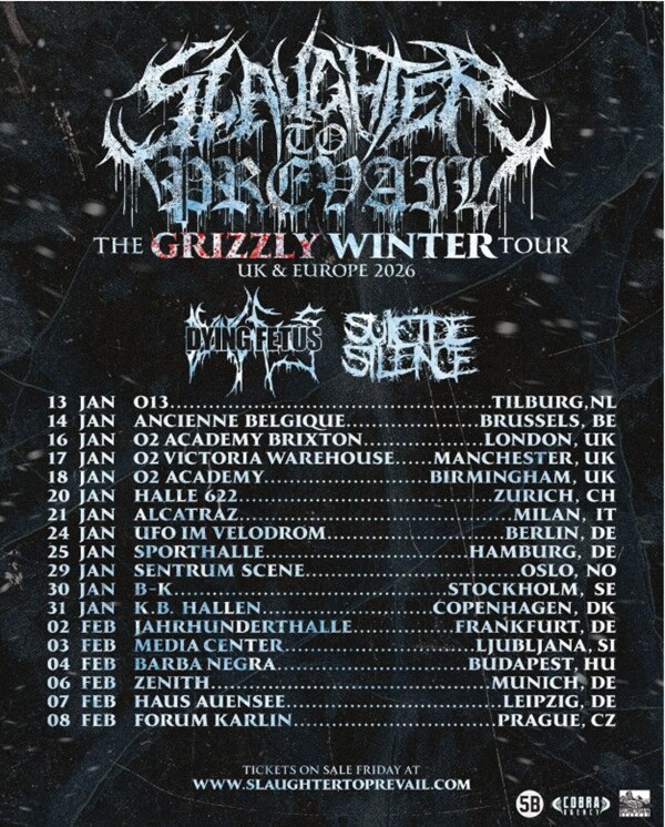Slaughter To Prevail  Announce 'The Grizzly Winter Tour' 2026 With Dying Fetus & Suicide Silence; New Album “GRIZZLY” Out July 18