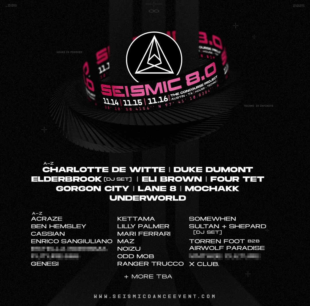 Seismic Dance Event Announces Underworld , Charlotte de Witte, Mochakk, Four Tet, Lilly Palmer, Enrico Sangiuliano, KETTAMA + More for 8.0 Edition