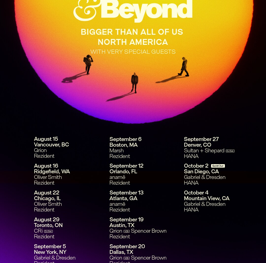 Above & Beyond Reveal Special Guests for ‘Bigger Than All Of Us’  Amphitheater Tour Including anamē, Qrion, Spencer Brown & more