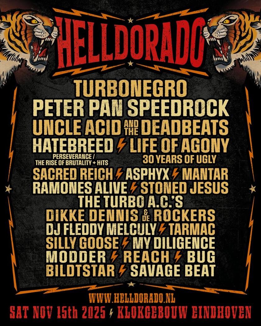 Line-up HELLDORADO volledig met toevoeging van Sacred Reich, Silly Goos, My Dilligence, Modder, Savage Beat