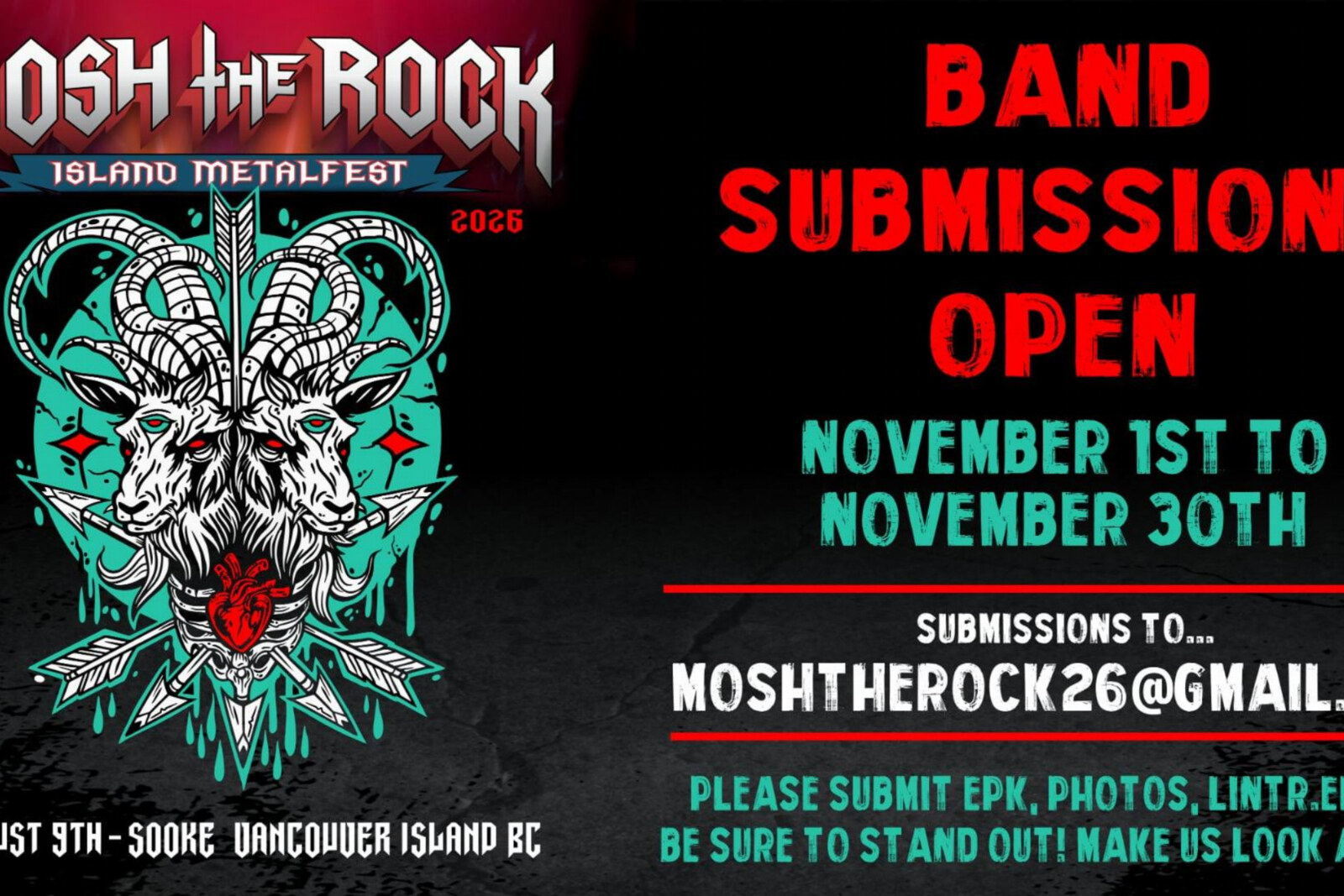 Mosh the Rock Island MetalFest 2026 (Sooke, BC) Opens Band Submissions
