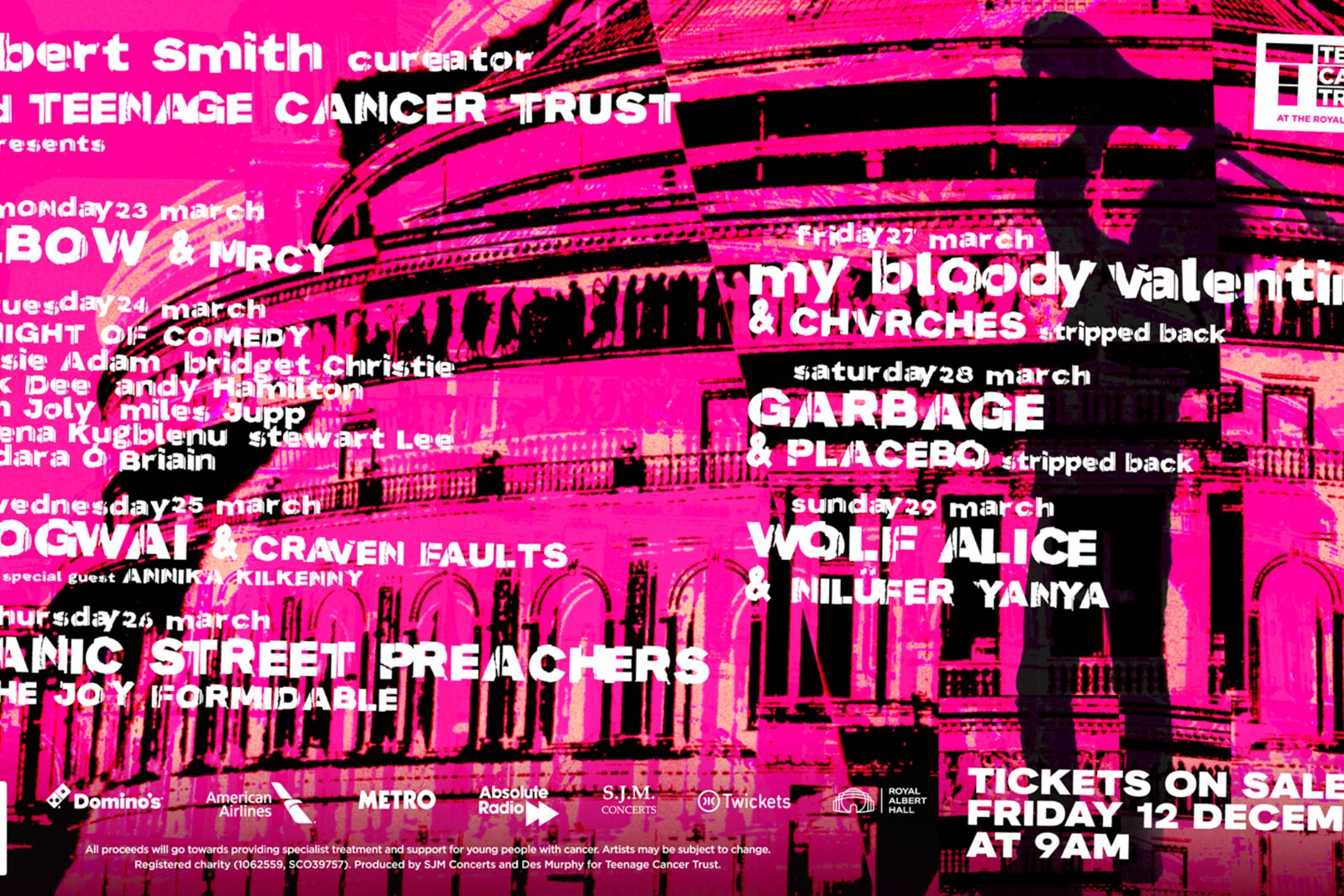Line-up for Teenage Cancer Trust at the Royal Albert Hall announced by 'Cureator' Robert Smith