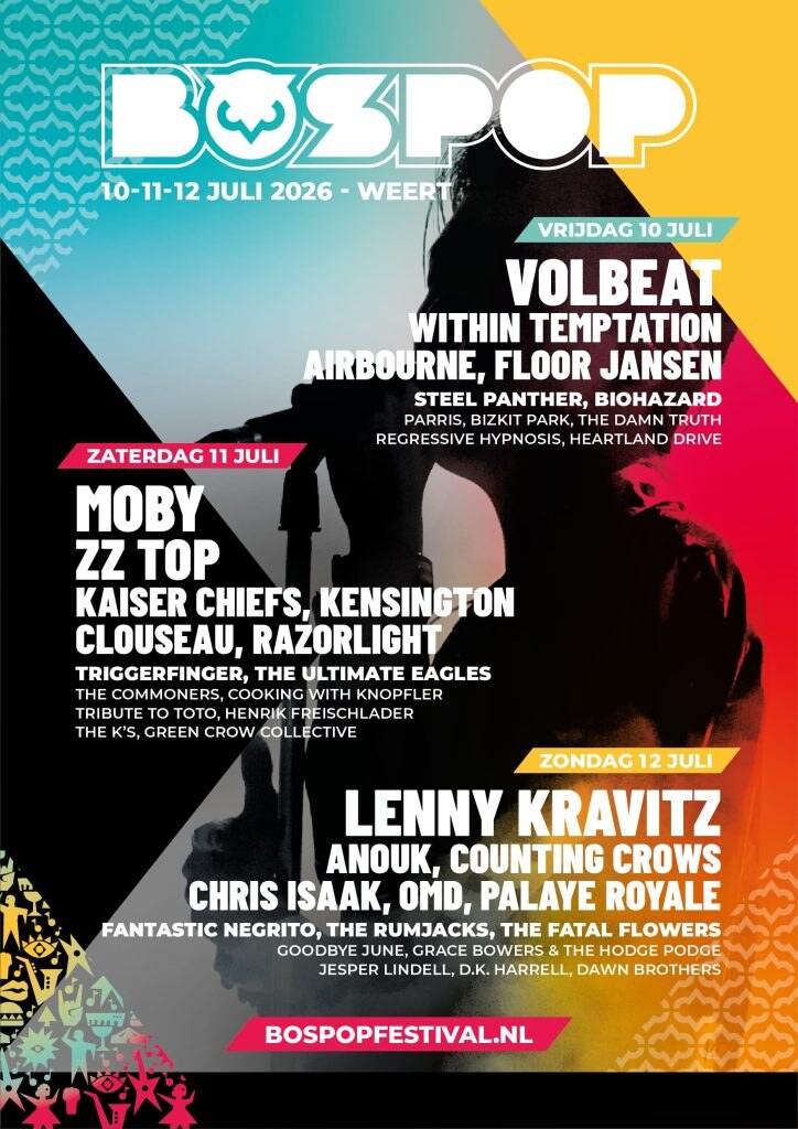 Lenny Kravitz, Volbeat, Moby en nog 36 klinkende namen bevestigd voor BOSPOP 2026