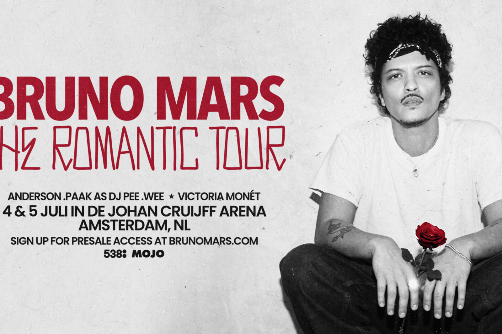 Bruno Mars naar Johan Cruijff ArenA op 4 & 5 juli tijdens 'The Romantic Tour'