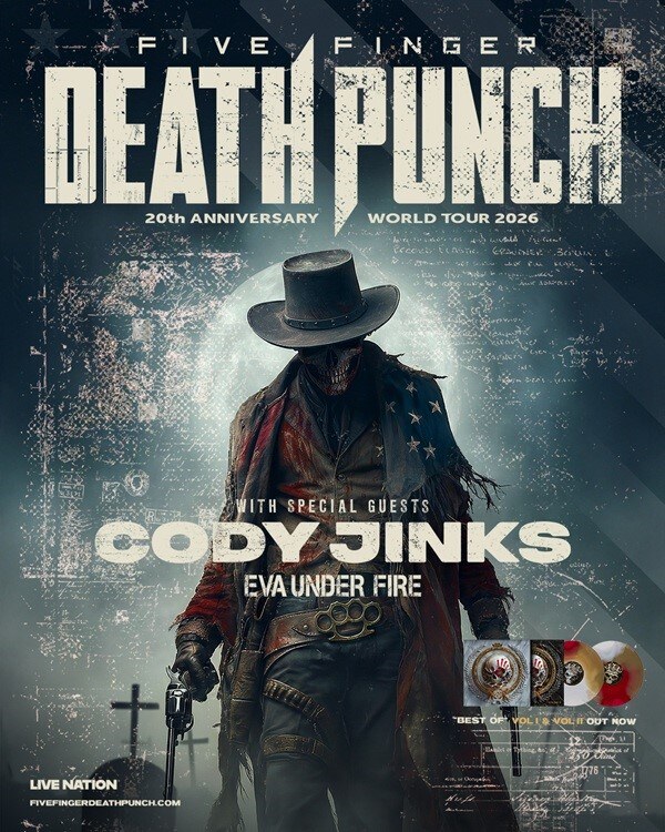 Five Finger Death Punch Announces 2026 North American Tour With Special Guest Cody Jinks And Eva Under Fire To Kick Off 20th Anniversary World Tour