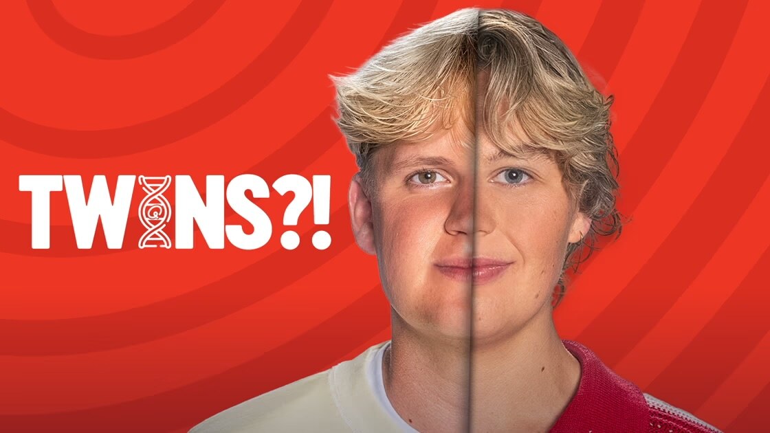 Ze lijken zo hard op elkaar dat het eng wordt: zijn Q-gezichten Gerben Tuerlinckx en Clémentine Caron ‘Twins?!’