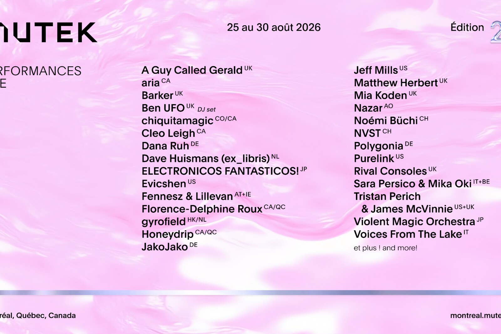 MUTEK Montréal 2026 Announces First Artists: Jeff Mills, Rival Consoles, JakoJako, Ben UFO, Evicshen, Matthew Herbert, Voices From The Lake, Polygonia