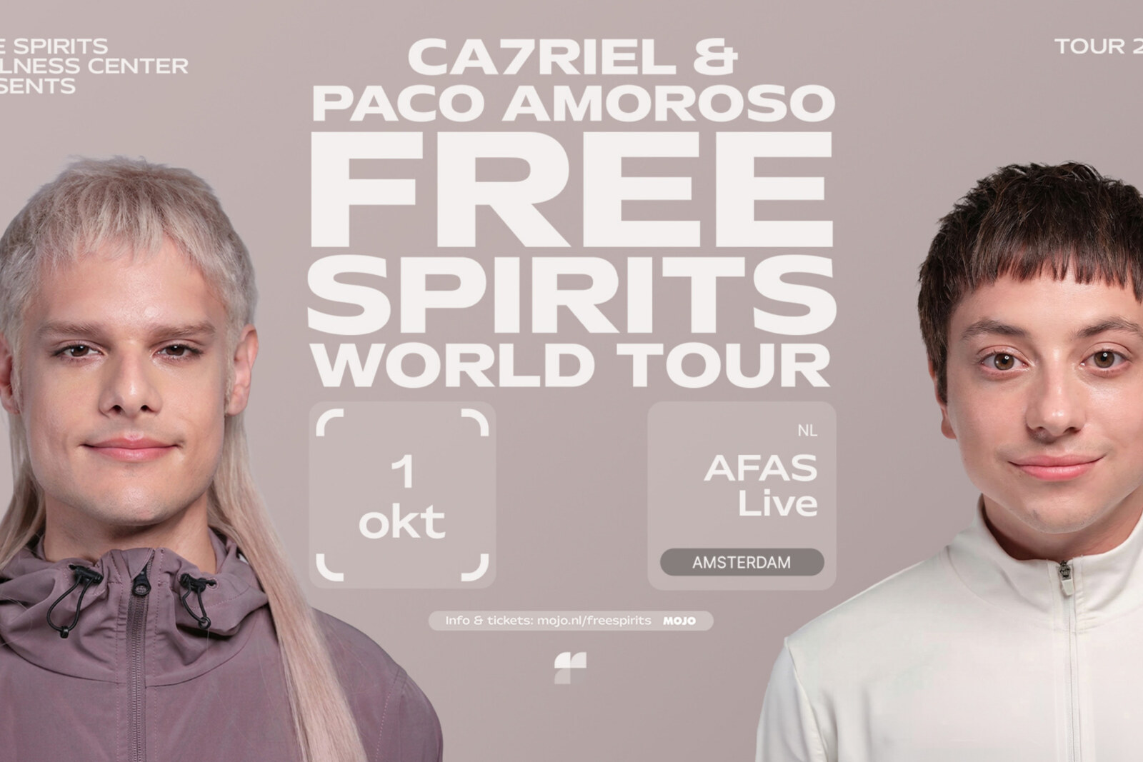 CA7RIEL & Paco Amoroso komen naar AFAS Live op donderdag 1 oktober tijdens de 'Free Spirits World Tour'