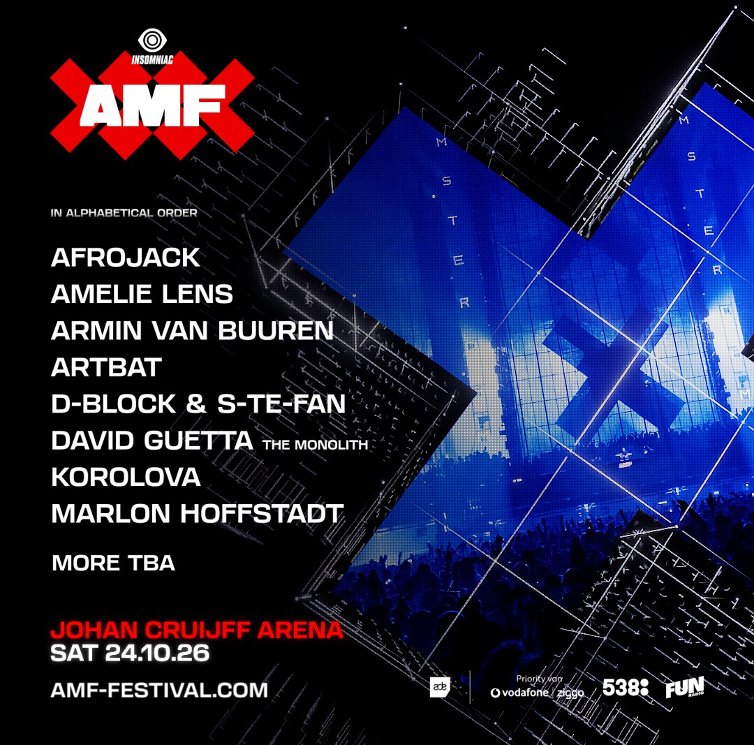 AMF onthult 2026 line-up met Afrojack, Amelie Lens, Armin van Buuren, David Guetta, Marlon Hoffstadt en meer