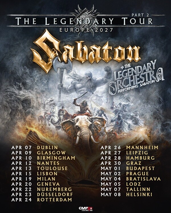 Sabaton Announce Second Leg Of Their 'Legendary Tour' Hitting Arenas All Over Europe Spring 2027