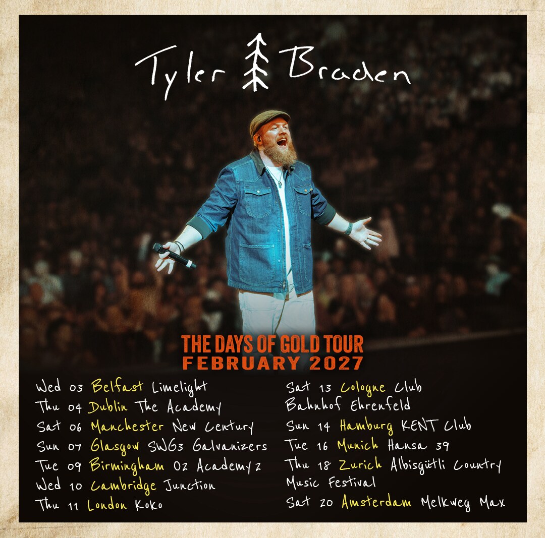Tyler Braden Announces 12-Date UK & European Tour For February 2027