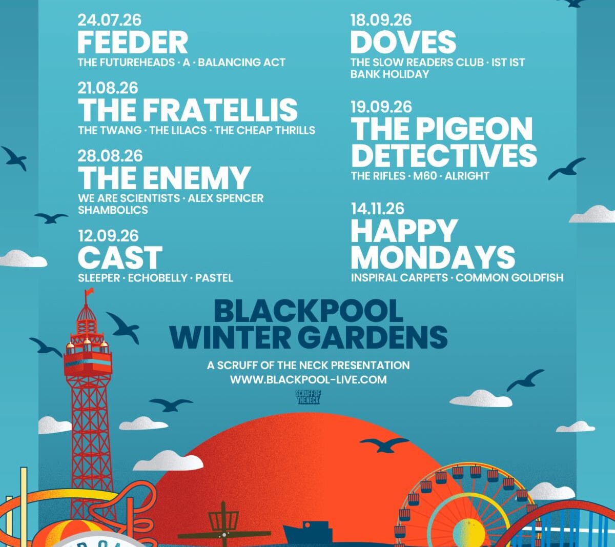Blackpool Live Launches as New Home for Live Music By the Sea - Headliners include The Fratellis, Happy Mondays, Cast, Doves and More