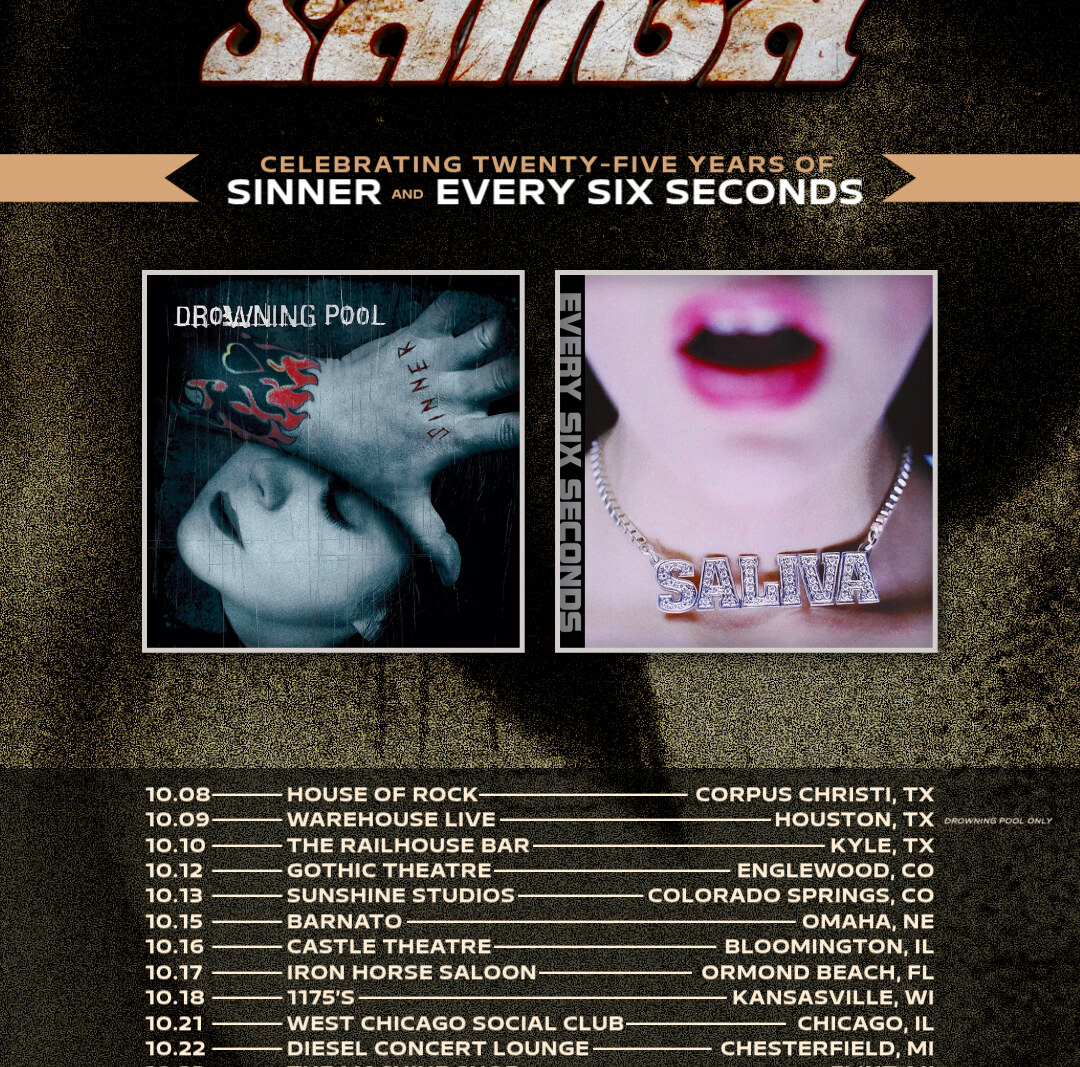 Drowning Pool and Saliva  Announce Tour Celebrating 25 Years of Sinner and Every Six Seconds