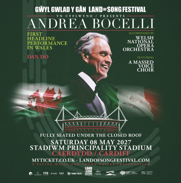 Andrea Bocelli announces his first ever headline show in Wales - 8 May 2027