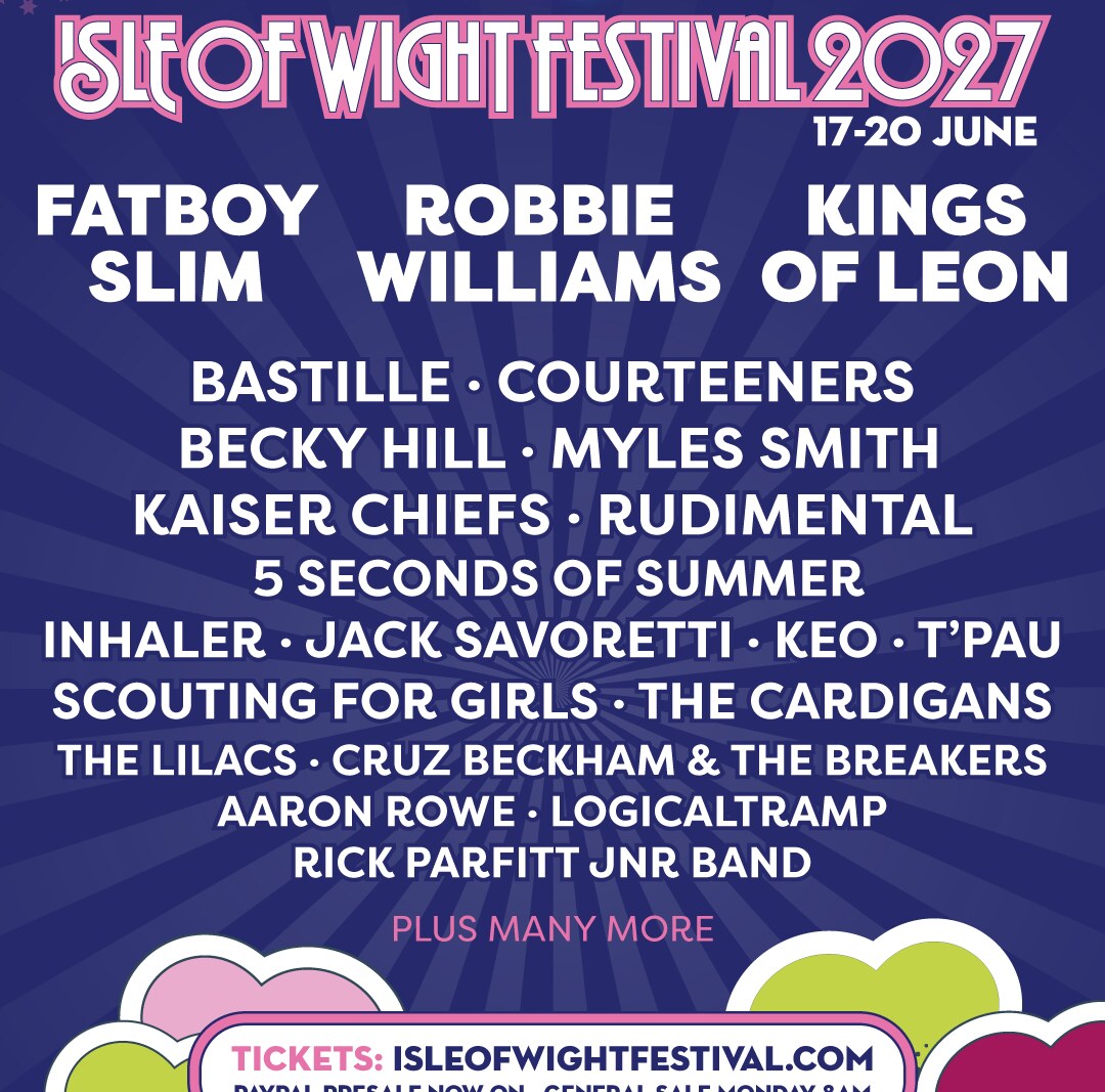 Sky presents the Isle of Wight Festival has today revealed that Fatboy Slim, Robbie Williams and Kings of Leon will headline the 25th edition s