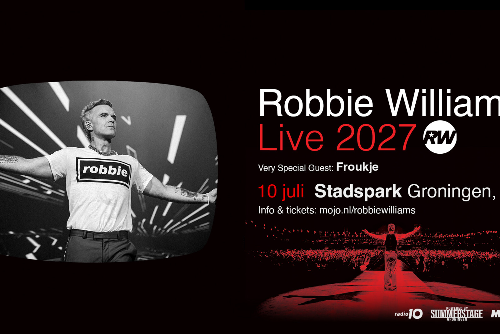 Robbie Williams komt naar Stadspark Groningen op zaterdag 10 juli